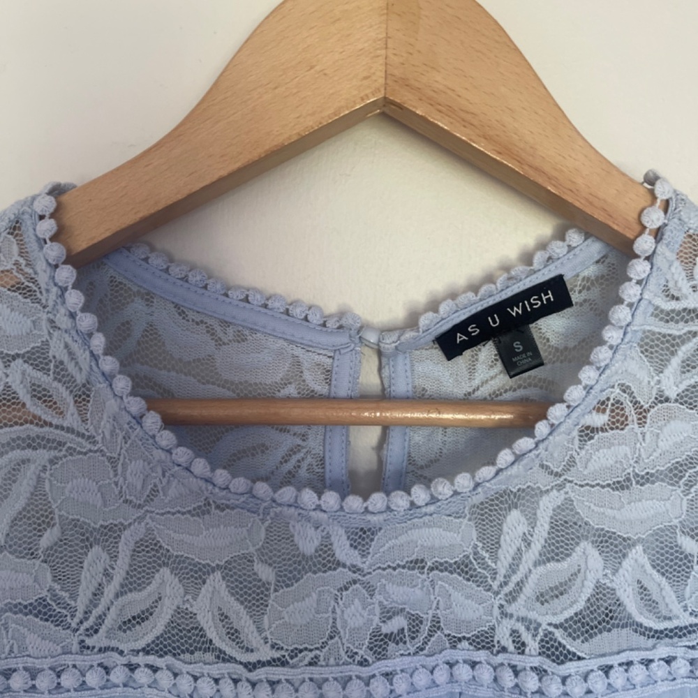 As U Wish Summer Baby Blue Lace Top Cut Out Sleeves Babydoll Dress - Picture 5 of 6